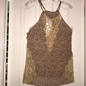 Gimmicks crocheted top/bottom speckled tan tank